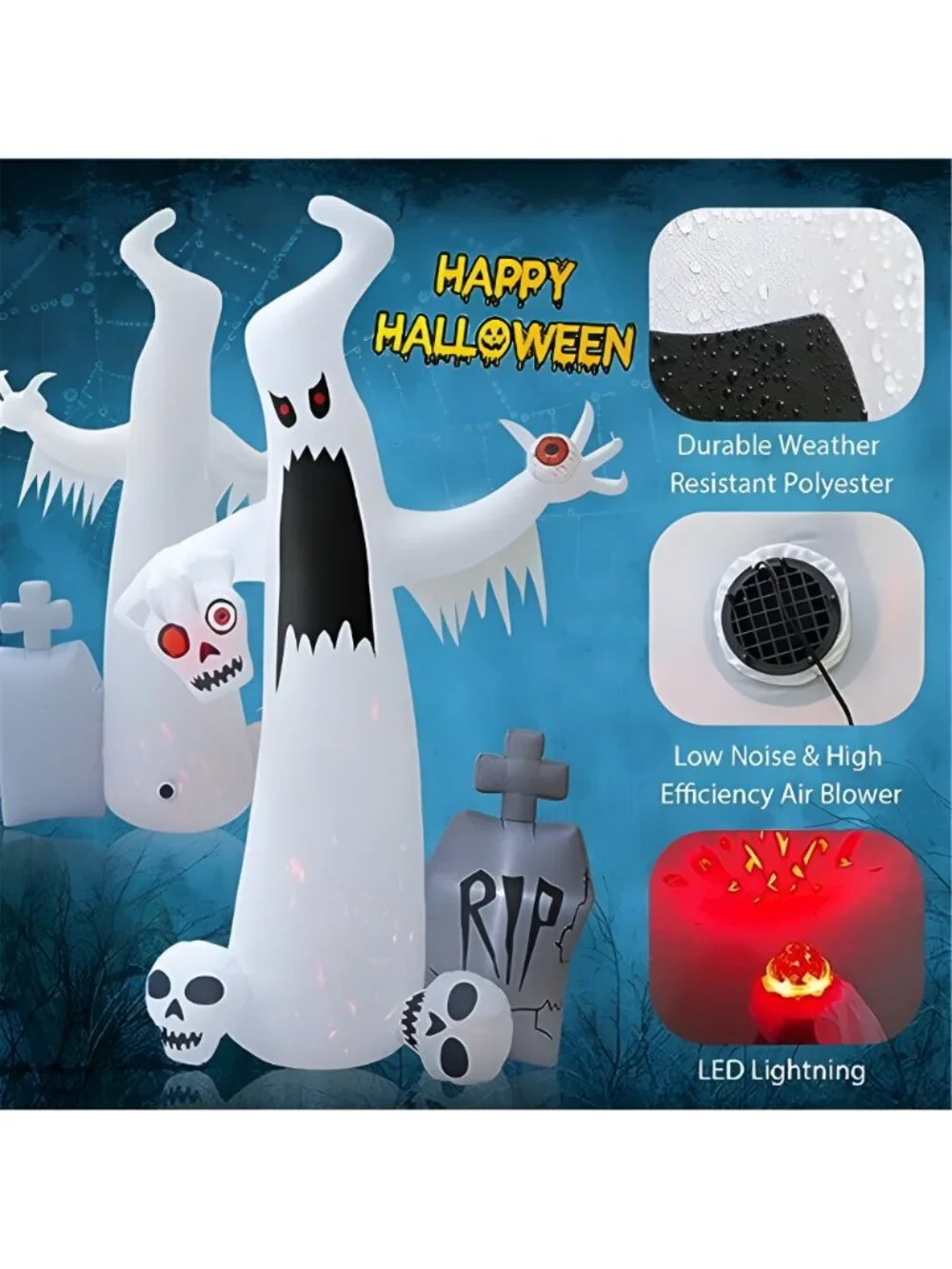 12 FT Halloween Inflatables Outdoor Decorations Ghost with 3 Skulls